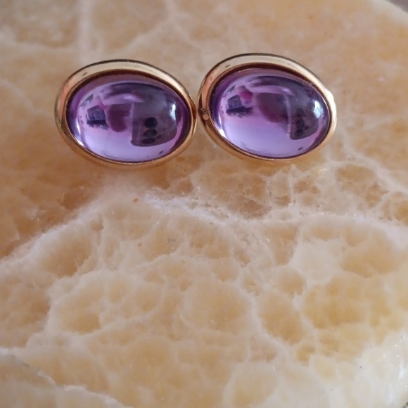 Trifari Gold Tone Purple Post Earrings - Picture 1 of 6